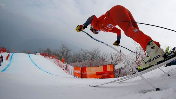 Kjetil Jansrud při tréninku na olympijský sjezd v Pchjongčchangu 2018