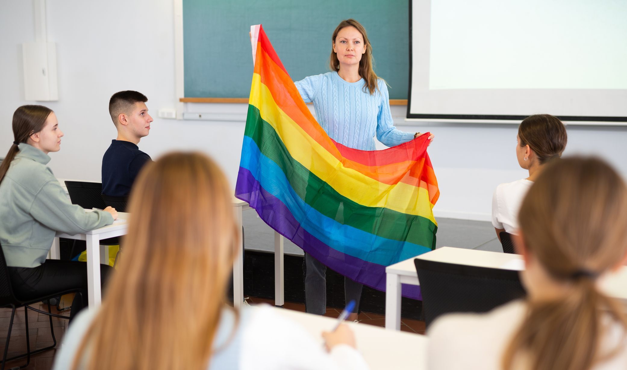 LGBT, vlajka, škola, učitel, ilustrační