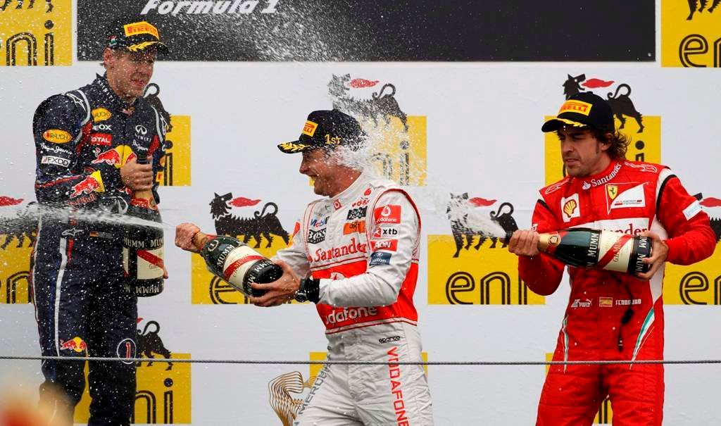 VC Maďarska: Vettel, Button, Alonso