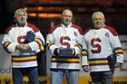 Legendy hokejové Sparty: zleva Jaroslav Šíma, Pavel Richter a Jan Gusta Havel (2012)