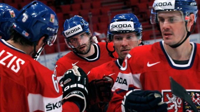 Radost českých hokejistů v zápase Česko - Německo