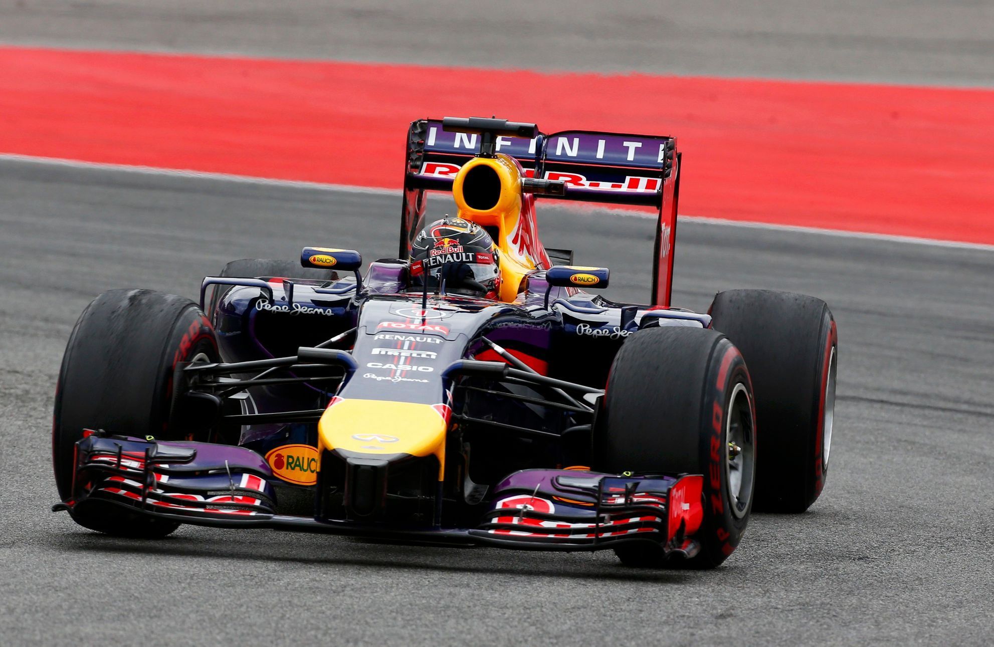 Red Bull Formula One driver Vettel drives through a corner during German F1 Grand Prix at Hockenheim