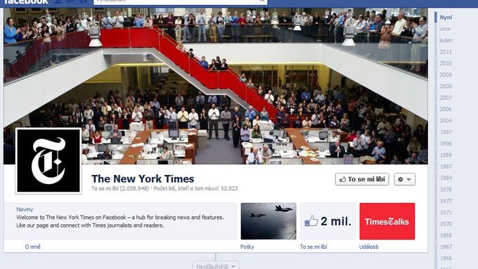 Nová podoba facebookové stránky New York Times