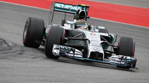 Mercedes Formula One driver Rosberg drives through corner during German F1 Grand Prix at Hockenheim
