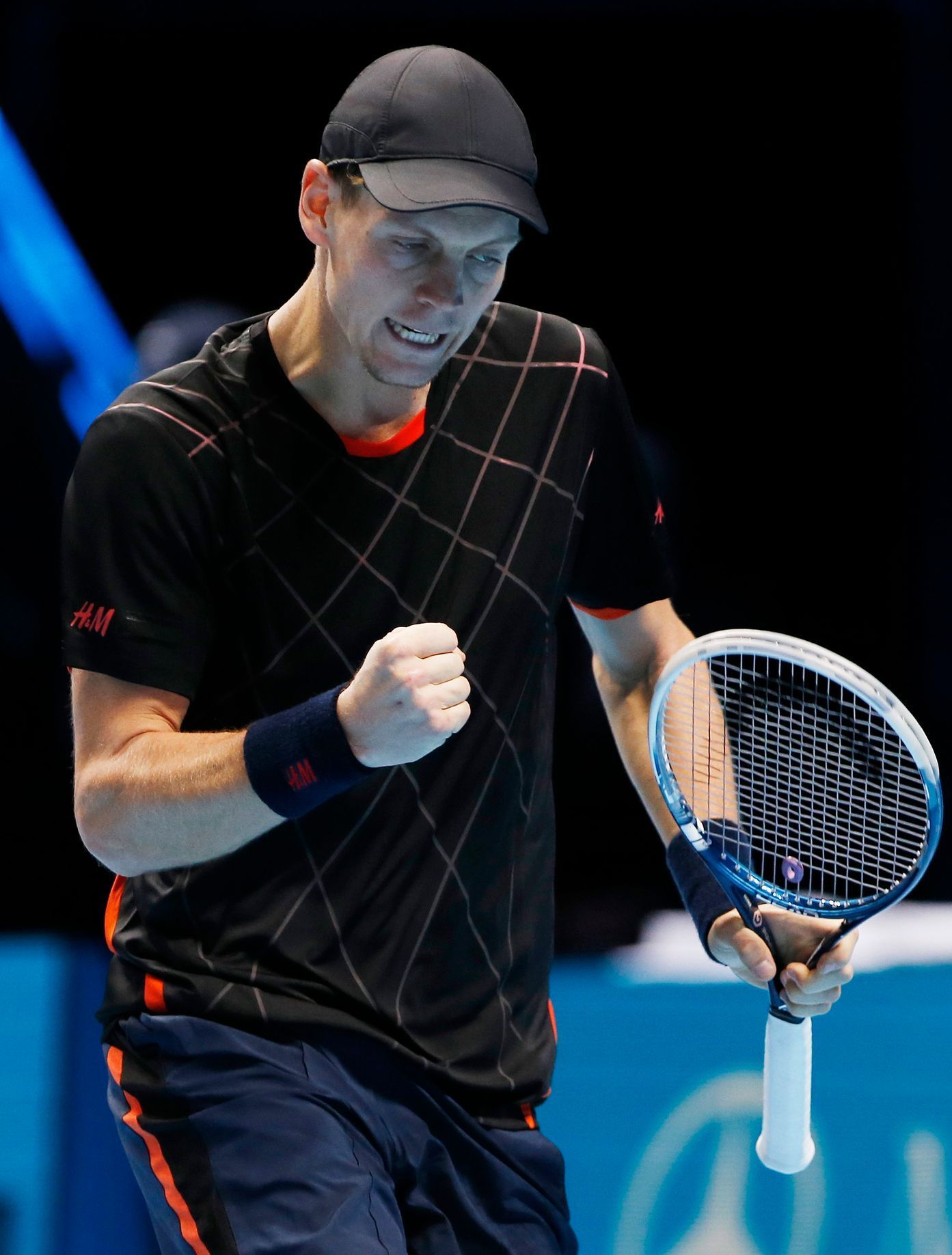 Tomas Berdych of the Czech Republic reacts during his tennis match against Marin Cilic of Croatia at the ATP World Tour finals in London