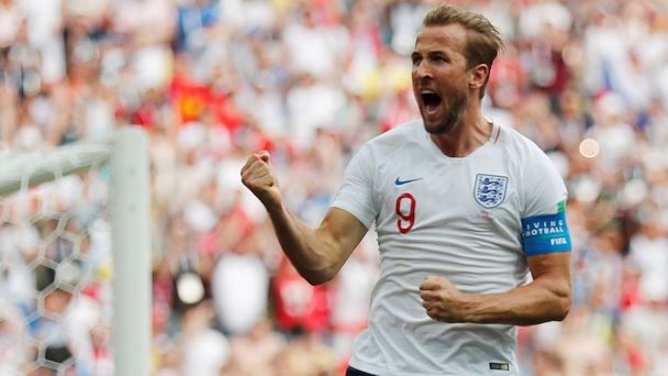 Harry Kane slaví gól v zápase Anglie - Panama na MS 2018