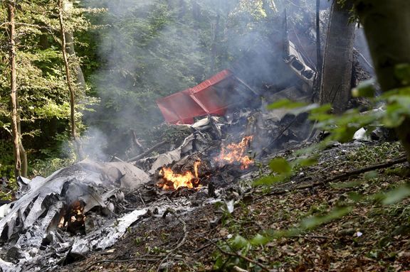 Trosky jednoho ze dvou letadel, která se srazila u obce Červený Kameň na západě Slovenska.