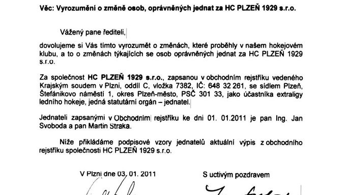 Dokument: kdo smí mluvit za HC Plzeň