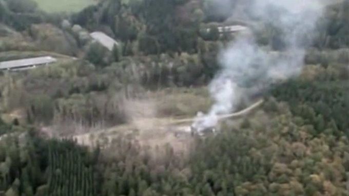 Letecké záběry výbuchu muničního skladu ve Vrběticích (16. 10. 2014)