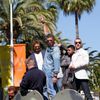 Cast members  Kellan Lutz, Antonio Banderas, Victor Ortiz and Glen Powell pose on a tank on the Croisette to promote the film &quot;The Expendables 3&quot; during the 67th Cannes Film Festival in Cann