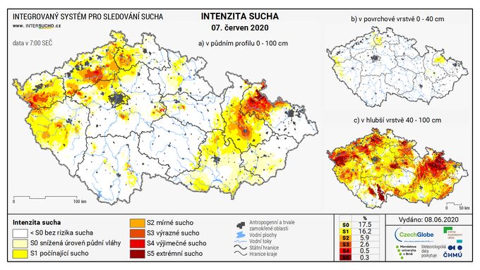 Půdní sucho do jednoho metru z Česka po intenzivních deštích v květnu a červnu prakticky vymizelo.