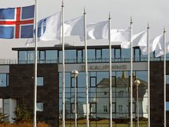 Islandská vlajka nad největší tamní bankou Kaupthing