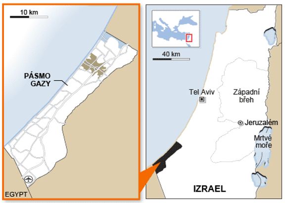 Mapa Pásma Gazy.