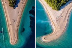 Slavná pláž v Chorvatsku změnila kvůli silnému větru tvar. Špička se otočila na západ
