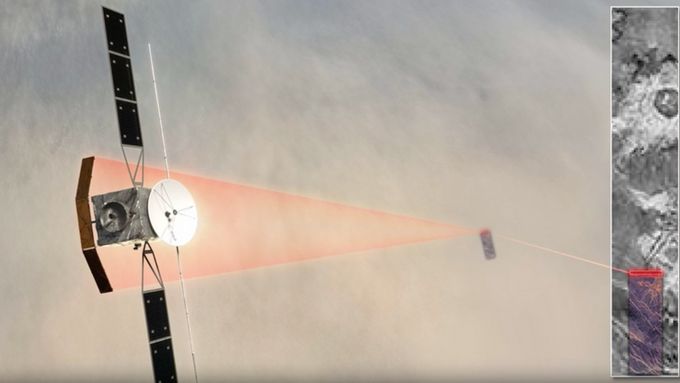 Vizualizace sondy EnVision při průzkumu Venuše