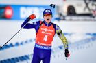 Biathlon - IBU World Biathlon Championships - Men's 12,5km Pursuit - Oestersund, Sweden - March 10, 2019 - Dmytro Pidruchnyi of Ukraine reacts after crossing the finish l