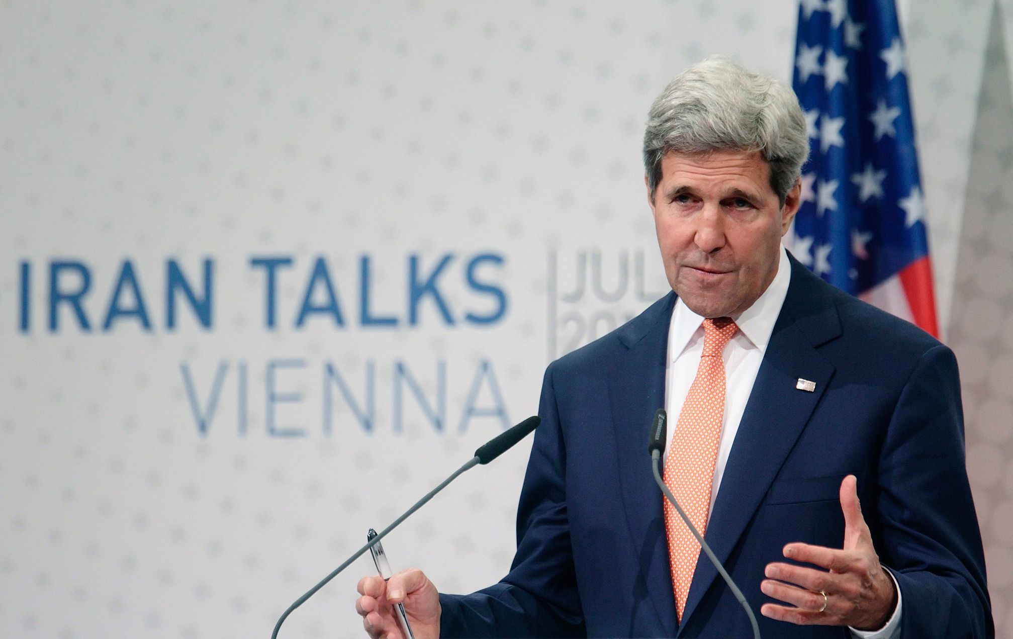 U.S. Secretary of State John Kerry speaks during a news conference in Vienna