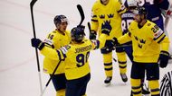 Švédové slaví gól v zápase MS 2024 Švédsko - USA