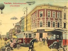Pohlednice z Těšína v době, kdy tam v letech 1911 až 1921 jezdila tramvaj.