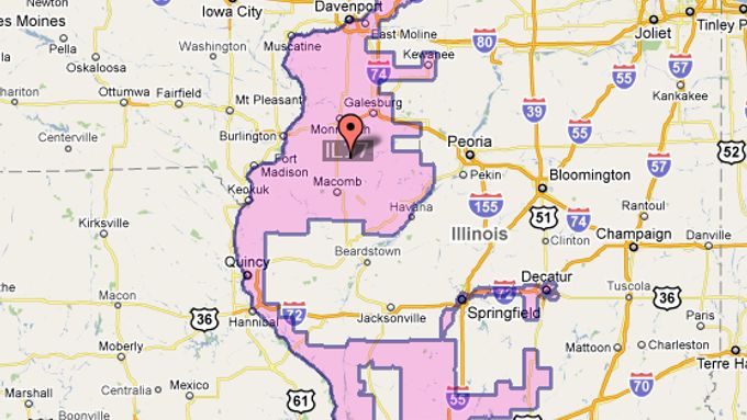 Také při zahledění do mapy vidíte obrázek králíka ujíždějícího směrem vlevo na vozítku? Tak vypadá 17. volební obvod v Illinois poté, co ho demokraté překreslili tak, aby z něho zmizely silně republikánské oblasti.