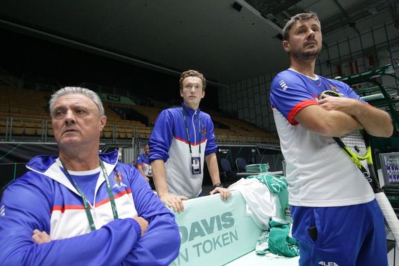 Jaroslav Navrátil, Jiří Lehečka a Michal Navrátil při Davis Cupu v roce 2021.
