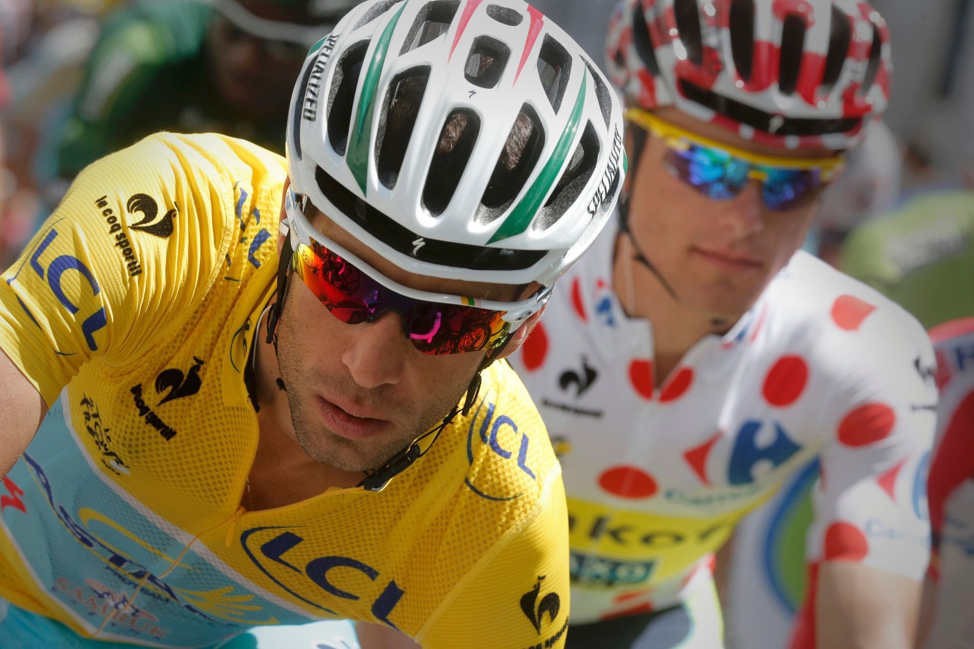 Race leader Astana team rider Nibali and best climber Tinkoff-Saxo rider Majka compete in the 17th stage of the Tour de France cycle race