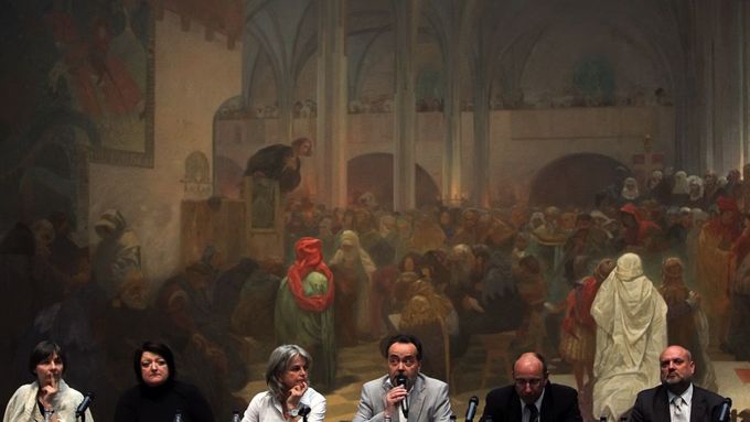 Tisková konference u příležitosti otevření výstavy Slovanské epopeje v Praze.