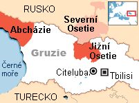 Mapa Gruzie - Severní a Jižní Osetie, Abcházie