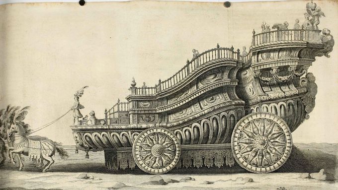 Kočár slávy z koňského baletu La Contesa dellʼaria e dellʼacqua, který se hrál u příležitosti sňatku Leopolda I. s Markétou Terezou Španělskou v roce 1667.
