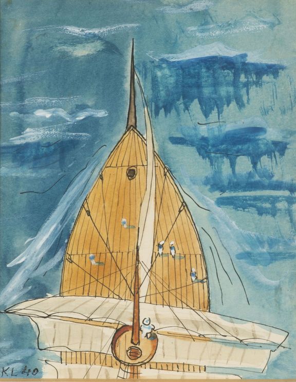 Kamil Lhoták: Plachetnice, 1940, tuš, akvarel, papír