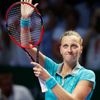 Petra Kvitova of the Czech Republic acknowledges the audience after defeating Maria Sharapova of Russia during their WTA Finals singles tennis match at the Singapore Indoor Stadium