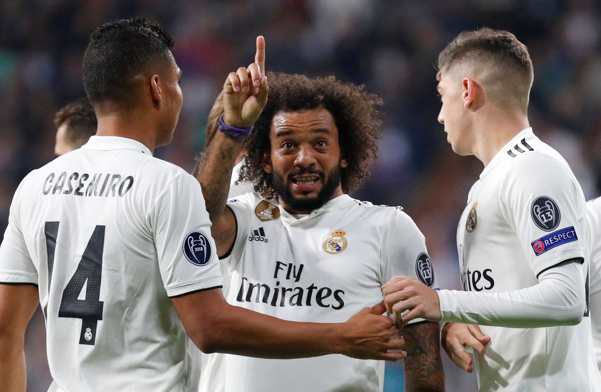 Marcelo slaví gól v zápase Ligy mistrů Real Madrid - Viktoria Plzeň.