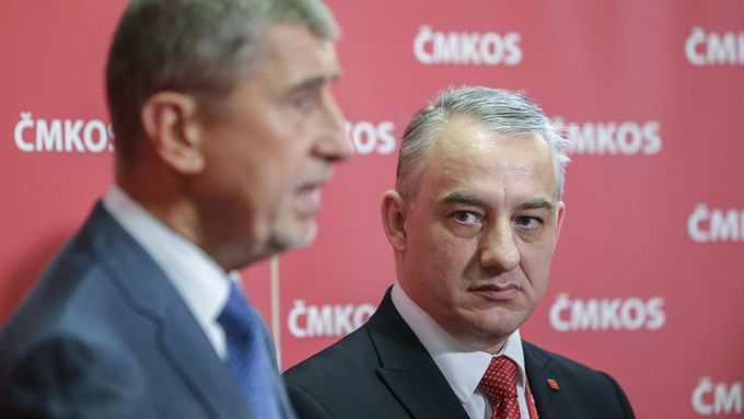Premiér Andrej Babiš s předsedou ČKMOS Josefem Středulou.