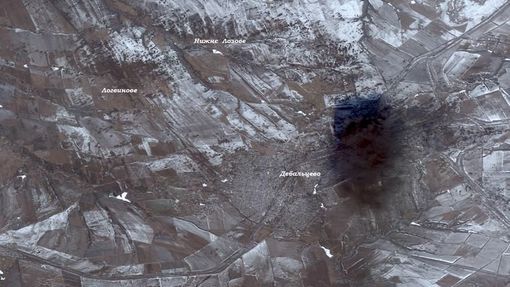 Snímek Debalceva, pořízený ze vzduchu 14. 2. 2014. Zveřejnila ho ukrajinská Národní bezpečnostní rada.