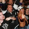 Los Angeles Kings hockey fans celebrate outside Staples Center after the Kings won the Stanley Cup Finals in Los Angeles