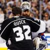New York Rangers' goalie Lundqvist congratulates Los Angeles Kings' goalie Quick after NHL Stanley Cup Finals in Los Angeles