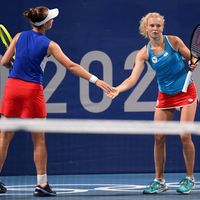 Krejčíková/Siniaková Barbora Krejčíková a Kateřina Siniaková v druhém kole čtyřhry na OH 2020
