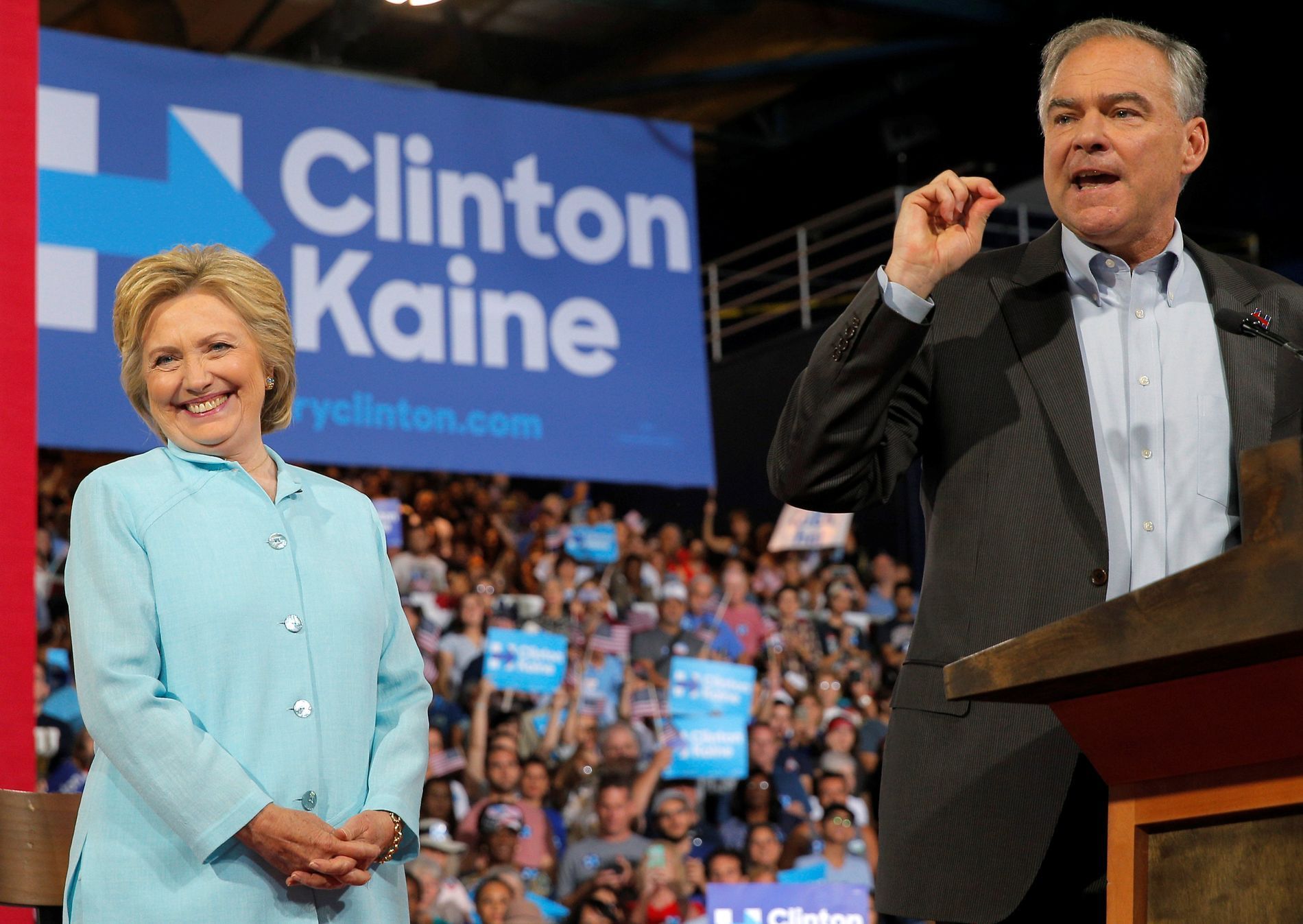 Hillary Clintonová a Tim Kaine.