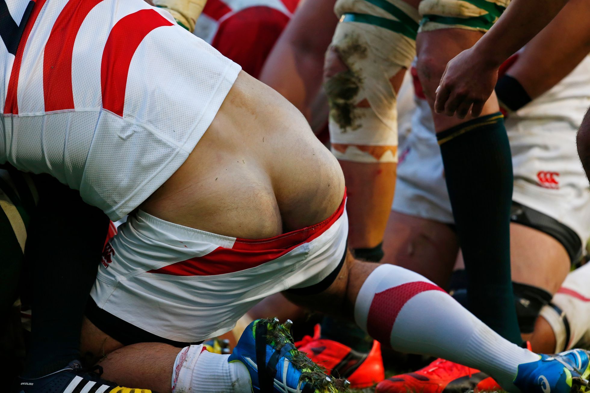 General view of a Japan player with his shorts pulled down