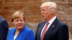 Angela Merkelová a Donald Trump na summitu G7 na Sicílii.