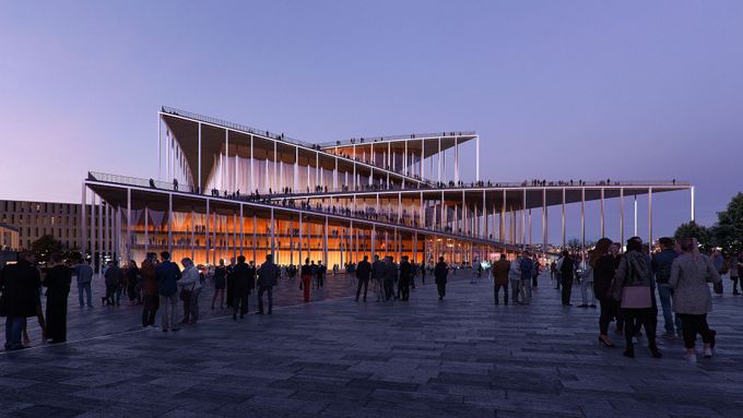 Vítězný návrh budovy Vltavské filharmonie od ateliéru Bjarke Ingels Group.