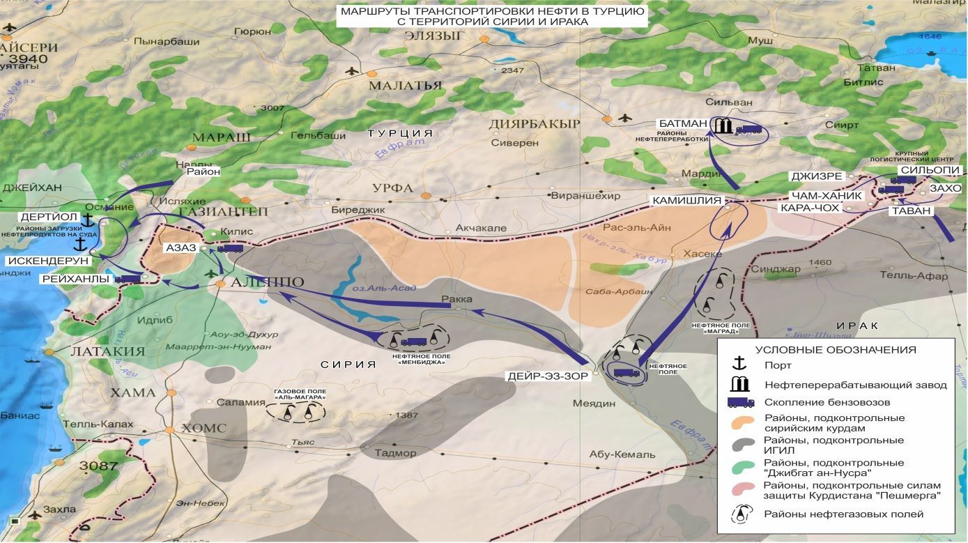 Ruské ministerstvo obrany ukázalo mapu dodávek nelegální ropy do Turecka