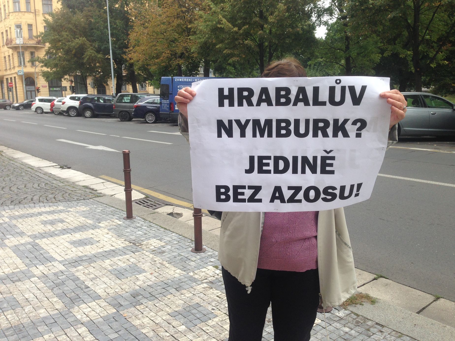 Demonstranti v Praze před úřadem Středočeského kraje