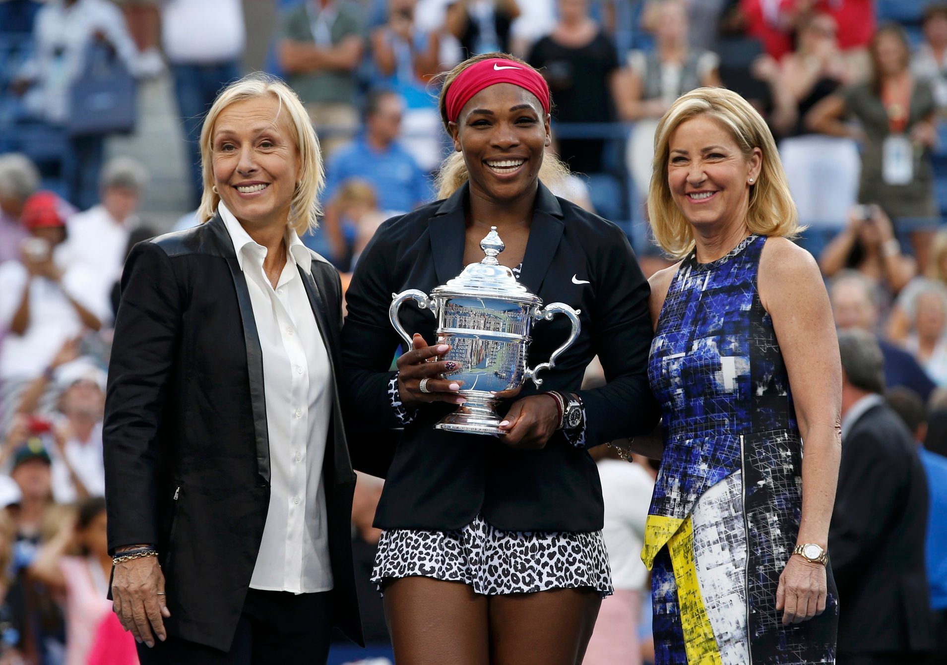 Martina Navrátilová, Serena Williamsová a Chris Evertová na US Open