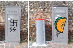 Video: Hákové kříže mění v jídlo. Italský umělec bojuje proti neonacismu pomocí graffiti