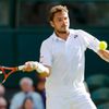 Stan Wawrinka of Switzerland hits a shot during his match against Joao Sousa of Portugal at the Wimbledon Tennis Championships in London