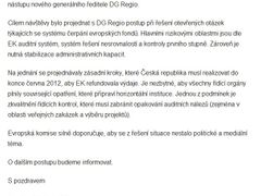 Dokument: Dopis z ministerstva pro místní rozvoj k eurodotacím.