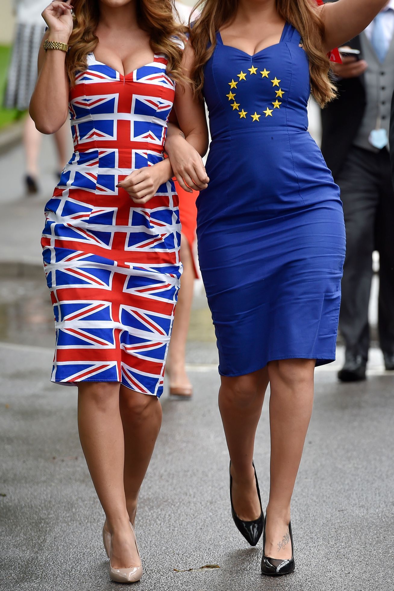 Brexit General view of racegoers in Britain and EU referendum themed dresses