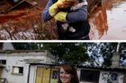 Tunde Erdelyiová zachraňuje kočku ze svého domu v Devecseru - 5. října 2010 (nahoře); na druhém snímku je Erdelyiová s jinou kočkou, ve vesnici Bazsi 23. září 2011.