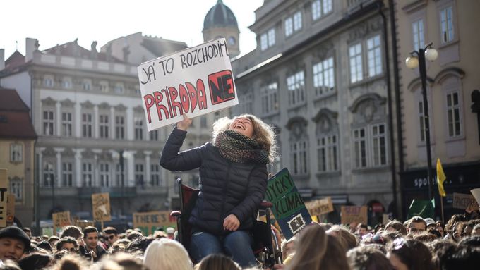 Snímek z české studentské stávky za klima.